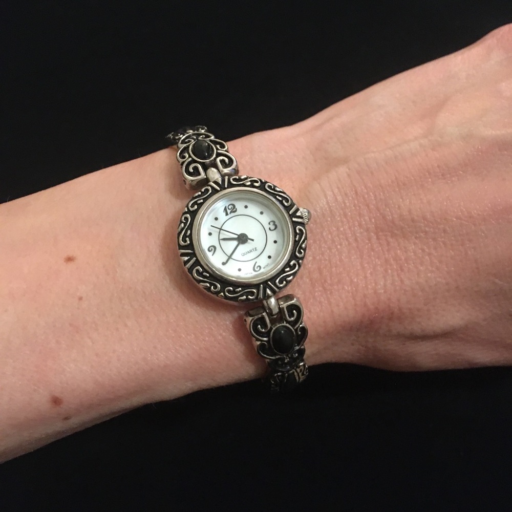 Vintage Silver Tone and Black Wrist Watch